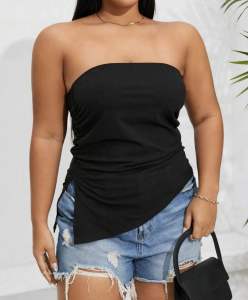Plus Size Tube Crop Top with Slit - KEISHA