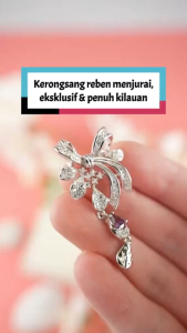 KERONGSANG TUDUNG Ribbon Saduran Rhodium Permata Putih dan Ungu Zhulian