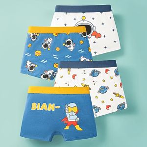 4Pcs Boys Underwear Cotton Kids Boxer Boys Panties Astronaut Print Design Teenager Boy Briefs for Children Seluar Dalam Budak Lelaki 男孩内裤
