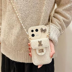 Wallet Case For Samsung S25 S23 S24 S22 S21 S20 FE Ultra 10 S9 S8 Plus Note 20 ultra 10 Lite Pro 9 3D Luxury Premium Cute Bear Girl Slots Card Coin Purse Strap Soft Silicone Phone Case