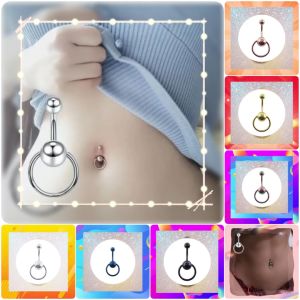 Good Luck Befalls! 303 Stainless Steel Body Piercing Jewelry: Round Ball Navel Ring & Circle Light Ball Navel Nail Buckle