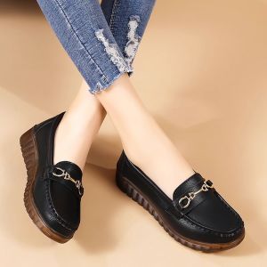 Giày Đế Bằng Da Thật Đế Mềm Đế Cao Su Đế Bắp Chân Thoải Mái Cho Phụ Nữ Trung Niên Và Người Cao Tuổi Giày Đế Đơn Thời Trang