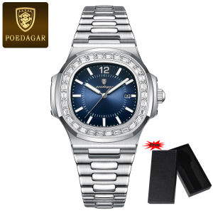 [Có hộp đồng hồ] Poedagar thương hiệu hàng đầu đồng hồ nam thời trang đồng hồ đeo tay nam doanh nhân sang trọng chống nước dạ quang tuần Đồng hồ quartz hình vuông Đồng hồ nam dây đeo thép không gỉ chất lượng cao 918g + Hộp đồng hồ