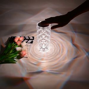 LED Light Charging Rose Crystal Diamond Table Lamp 3 Color Touch Switch Home Decoration Bedroom Night Light