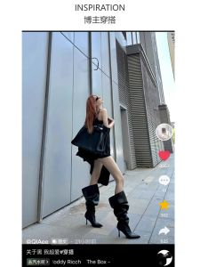 Womens High Heel Long Boot Autumn Winter Fashion Sharp Pointed Wide Tube Knee High Short Boot PU Leather Superfine Fiber