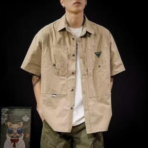 Loose Short Sleeve Shirt Mens Casual Style Summer Fashion Workwear Shirt Japanese Retro Design Youth Pop Thin Model No Brand