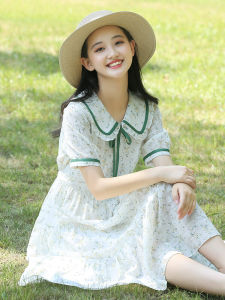 Chic Princess Dress For Teenage Girls High Waist Chiffon Summer Dress With Floral Print And Short Sleeves