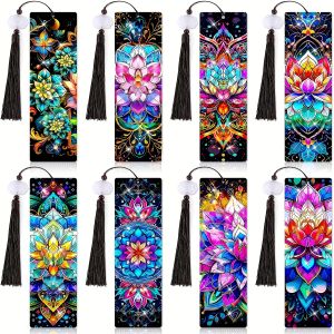 8-piece DIY lotus Diamond painting set bookmarks acrylic crystal rhinestone bookmarks with pendants reading notes