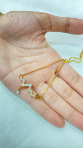 Gelang Serut Titanium Gold Wanita - Heartbeat Zircon Anti Luntur Elegant Adjustable Bracelet