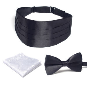 Mens Formal Waistcoat Tuxedo Black Red Belted Performance Grooming French Tailored Suiting Necktie Chest Towel Business Accessory