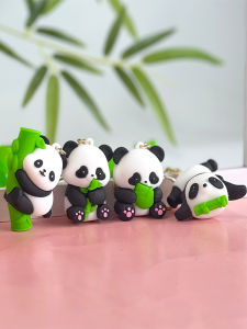Cute Panda Keychain Creative Soft Silicone Backpack School Bag Hanging Ornament Bamboo Holding High Aesthetic Value