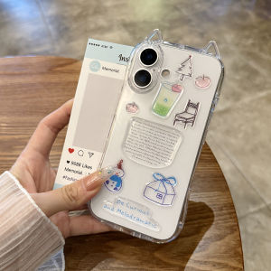 Creative Cat Ear Silicone Phone Case for Apple 16Promax New Transparent Drip Glue Snowman 14 Sticker 13DIY Soft Couple Anti-Fall