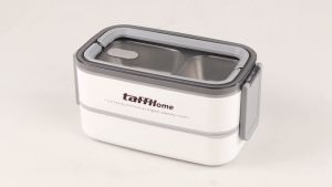 TaffHOME Kotak Makan Lunch Box Stainless Steel Double Layer 1.4L Grid - J274 putih