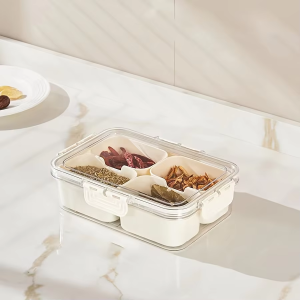 Veggie Tray with Lid and Handle Divided Serving Tray Snack Spinner Portable Snackle Boxs for Candy Fruits Nuts Clear Fridge
