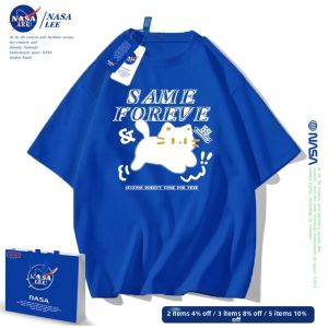 NASA LEE | Couples Short Sleeve T-shirt Klein Blue Cotton Simple Style