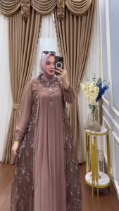 ANFAF - Amara Dress Brokat Bahan Ceruty Babydoll Full Puring Mix Brukat Aplikas Mutiara Baju Brokat Kondangan Wanita Gamis Brukat Mewah