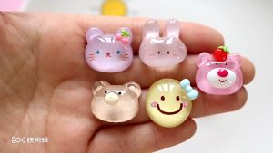 Charm gấu dâu Pink Bear gấu nâu thỏ hồng Kitty nhựa trong suốt trang trí kẹp tóc vỏ ốp điện thoại toploader DIY