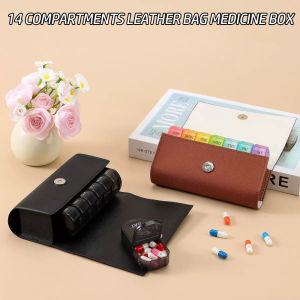 14 compartments of leather bag per week divided into compartments for convenient pill storage packaging and sealing