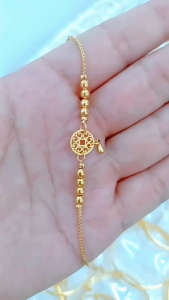 Original 18K Saudi gold pawnable Legit bell anklet Dreamcatcher bell bead gold anklet