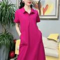 100%Cotton Lapel Stretch Dresses Women Korean Style Short Sleeve Oversized 100KG Fat Girl Can Wear Loose Casual Plain Cotton Polo Collar Long T-shirt Dresses. 