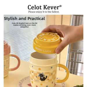 Cute Cat Design Ceramic Mug with Lid