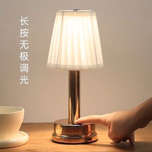 Vimite 3 Color LED Metal Table Lamp 2000mah Battery Fabric Lampshade For Bedroom Night Light Rechargeable Bedside Lamp Desk Lamp For Living Room Restaurant Bar Lamp