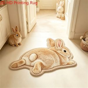 VIKAMA 3D Shaped Fluffy Rabbit Rug Anti Slip Soft Plush Alfombra Cute Cartoon Animal Bedroom Bedside Kids Floor Decor Mat