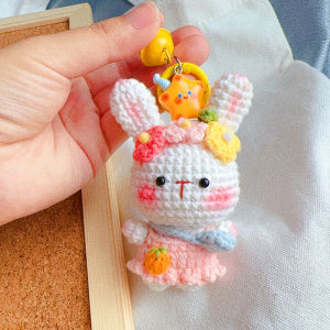 Hand Crocheted Wool Doll Pendant Cute Flower Hairpin Rabbit Couple DIY Material Kit Gift for Beginners Creative Festival Supplies