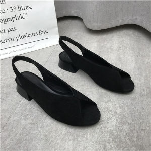 Fashionable Leather Womens Sandals 2025 Summer New Black Cashmere Fishmouth Medium Heel Elegantly Stylish Cool Shoes