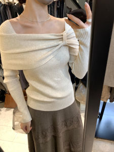 PEIXI | Korean Style Off-shoulder Twisted Slim Knitwear