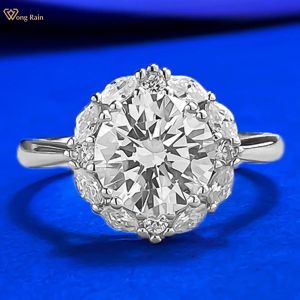 Wong Rain 925 Sterling Silver Round Cut 8 MM Lab Sapphire High Carbon Diamond Gem Ring for Women Wedding Engagement Fine Jewelry