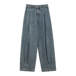 Takeanap Nap Time American Retro Wide Leg Denim Jeans Women Loose Faded 3D Knife Edge Pants Casual Cotton Elastic Waist