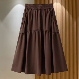 Summer High Waist A-Line Skirt Womens Midi Length Pocket Detail Fashionable Slimming Skirts Premium Quality Half-length