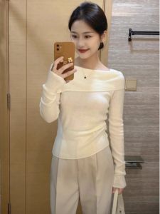 HUOLISI | White One-Shoulder Knit Sweater Fall/Winter