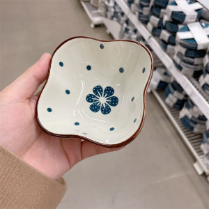 Free Shipping Household Small Condiment Dish Pastoral Small Flower Hand-Painted Sauce Dipping Bowl Ceramic Soy Sauce and Vinegar Irregular Underglaze Color Seasoning Bowl