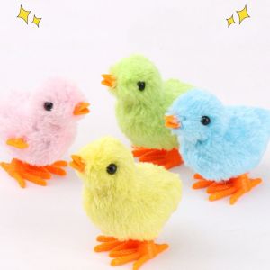 1PC Plush Clockwork Chick Toy Play Without Battery Little Chicken Wind Up Jumping Stuffed Toys for Kids Dog Cat Pet Jump Gift Random Color