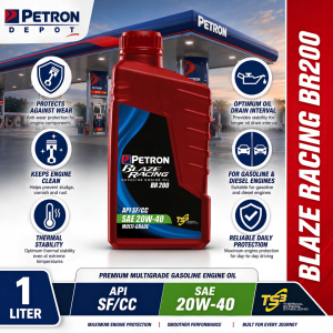 Petron Depot Petron Blaze Racing BR200 1L SAE 20W-40 Multigrade Mineral Engine Oil API SF/CC Gasoline Diesel