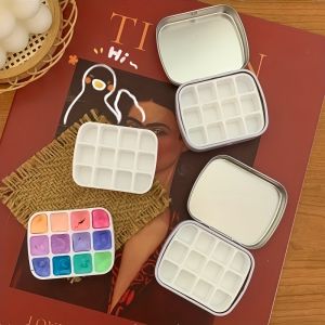 Portable Watercolor Paint Dispenser Box 12 Colors with Compartment Round Corner Compartment Transparent Travel Paint Mixing Box