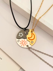 3Pcs/Set Sun Moon Star Pendant Necklaces for Best Friends Bff Couples Fashion Jewelry