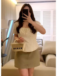 Elegant French Style Womens Shirt plus Size Conceal Flattering Short Top Versatile Gentle Wind plus Size MM Slimming Shirt