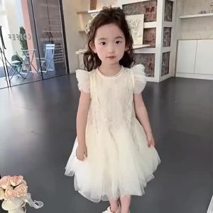 332Princess Dress for Girls Summer New Style Little Girl Fashionable Mesh Skirt Sequins Childrens Clothing Soft Material Kids Dresses