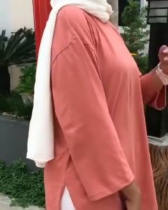 ELQIA - Pakaian Kaos Katun Tunik Polos Wanita Atasan Oversize Belah Pinggir Tangan 7/8