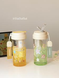Large Capacity Plastic Water Cup with Straw for Women Star Design Tea Brewing Straw Cup Dual Use Summer Stylish Student Cup