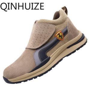 QINHUIZE New welding shoes breathable safety shoes men and women anti-smashing anti-piercing cowhide anti-skid welding work shoes