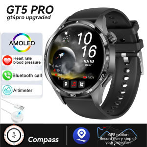 New GT 5 Pro Smartwatch for Men - 1.53" 360*360 AMOLED Touch Screen Bluetooth Calling GPS Tracking IP67 Waterproof 24/7 Heart Rate & Blood Oxygen Monitor Muiltiple Sports Modes Compatible with iOS/Android - Premium Fitness Smart Watch