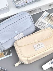 Korean Style Large Capacity Multi-Layer Flip Cover Simple Pen Bag High School Students Female High Aesthetic Divider Bag Stationery Storage Bag