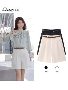 กางเกงขาสั้นเอวสูง Etam สำหรับผู้หญิง ทรงตรง สีดำ ทรงหลวม ทรง A-line แฟชั่นฤดูร้อน กางเกงขายาวทรงสี่เหลี่ยม