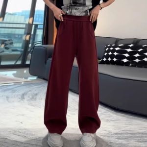 Wang Aego Womens High Waist Straight Leg Sweatpants Purple Taro Casual Sporty Wide Leg Banana Pants Street Style Autumn 2024