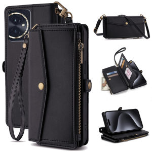 Leather Wallet Cards Lanyard Case For Honor View 10 20 V10 V20 V30 V40 Pro 100 90 Smart GT Pro Lite Magic 3 4 5 6 Phone Cover