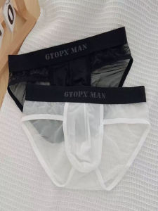 Mens Ice Silk Low Waist Ultra-Thin Triangle Panties Lace Net Pocket Design Briefs Seamless Comfortable Underwear